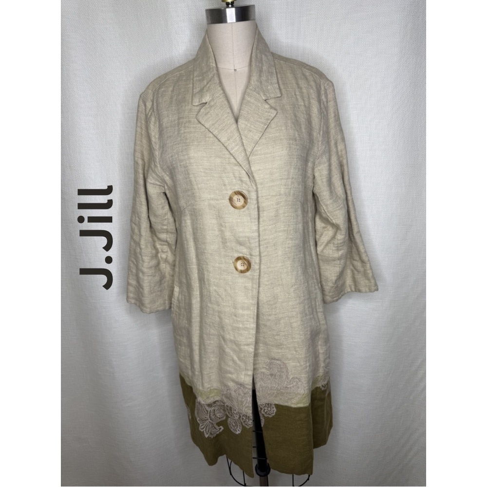 J. Jill Linen Jacket Small Neutral Button Front Lightweight Chic Layered Top